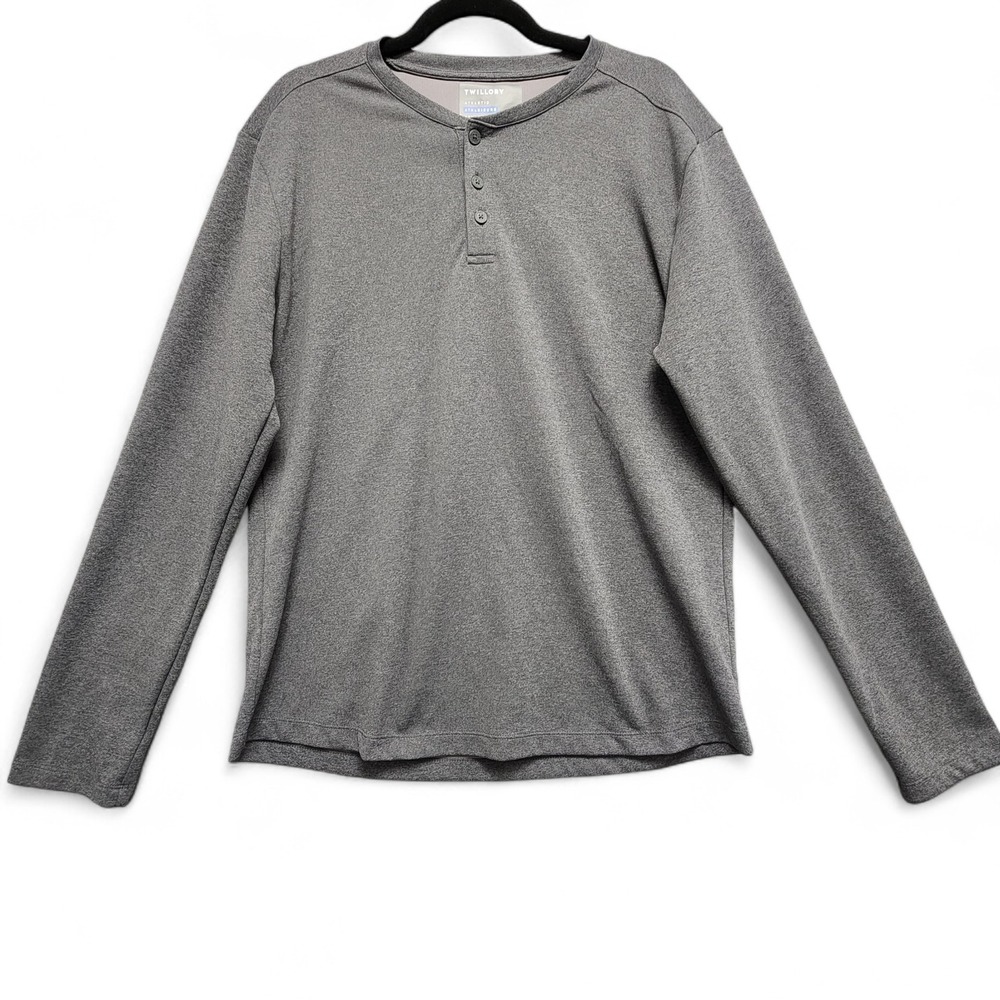 Twillory Athleisure Henley Shirt Mens Large (Slim Fit) Gray Long Sleeve